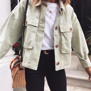 Zara green mint denim jacket and or shacket size medium
